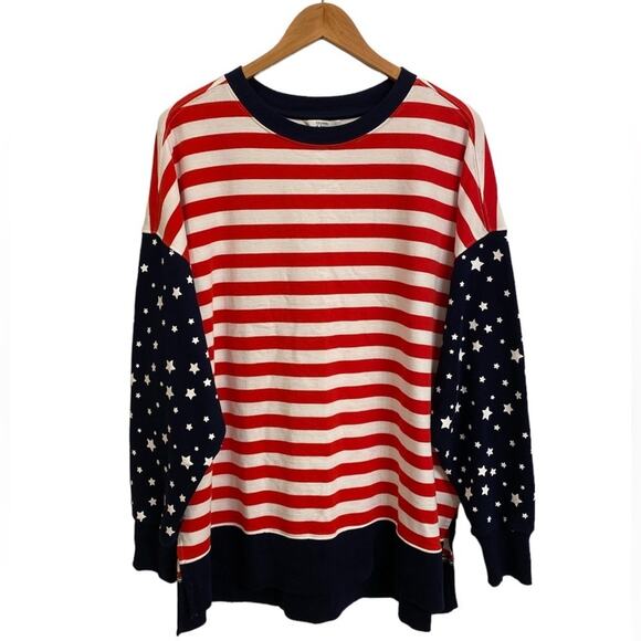 Crown & Ivy Oversized Stars and Stripes Sweeper Shirt Size XL - Picture 2 of 8